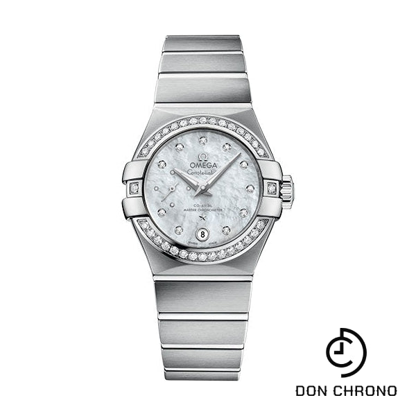 Omega Constellation Co-Axial Master CHRONOMETER Small Seconds Petite Seconde Watch - 27 mm Steel Case - White Mother-Of-Pearl Diamond Dial - 127.15.27.20.55.001
