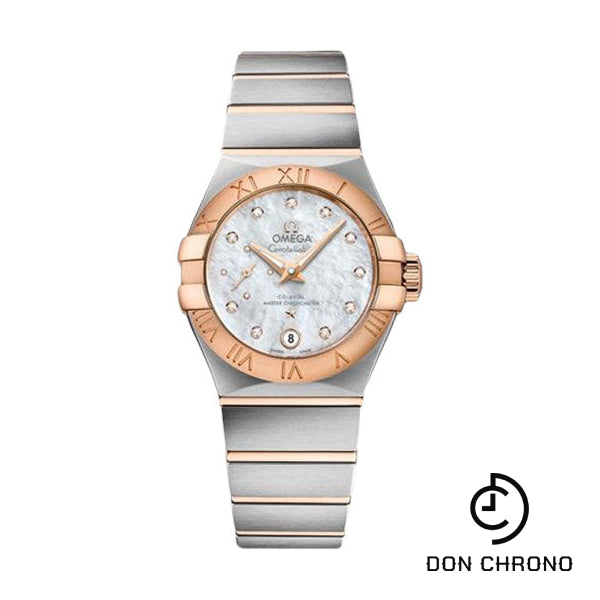 Omega Constellation Co-Axial Master CHRONOMETER Small Seconds Petite Seconde Watch - 27 mm Steel And Red Gold Case - White Mother-Of-Pearl Diamond Dial - 127.20.27.20.55.001