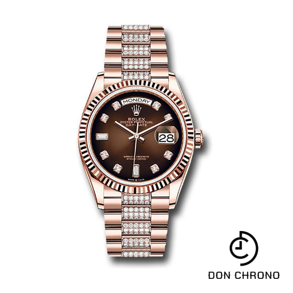 Rolex Everose Gold Day-Date 36 Watch - Fluted Bezel - Brown OmbrŽ Diamond Dial - Diamond President Bracelet - 128235 broddp