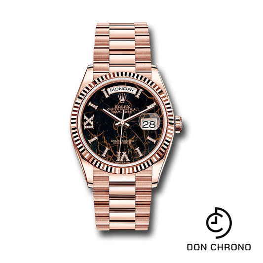 Rolex Everose Gold Day-Date 36 Watch - Fluted Bezel - Eisenkiesel Diamond Dial - President Bracelet - 128235 edr69p