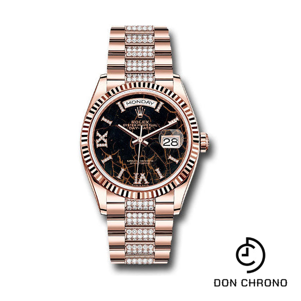 Rolex Everose Gold Day-Date 36 Watch - Fluted Bezel - Eisenkiesel Diamond Index Roman 9 Dial - Diamond President Bracelet - 128235 eididrdp