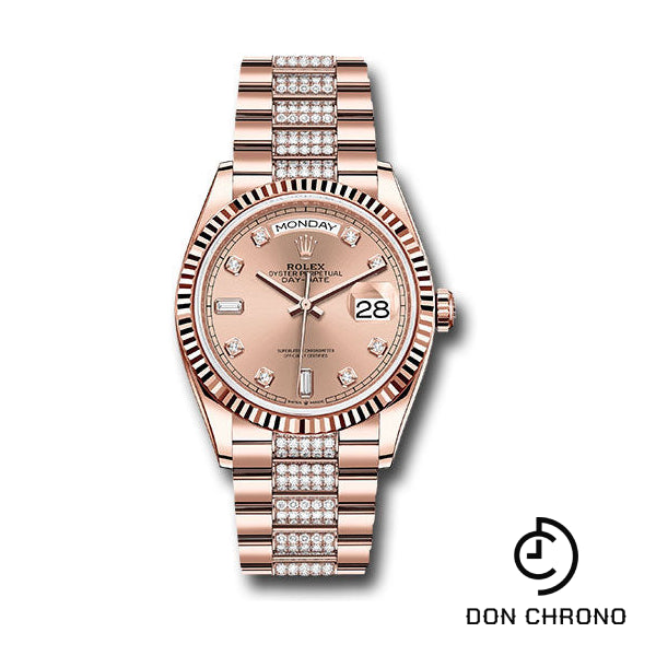 Rolex Everose Gold Day-Date 36 Watch - Fluted Bezel - RosŽ Diamond Dial - Diamond President Bracelet - 128235 rsddp