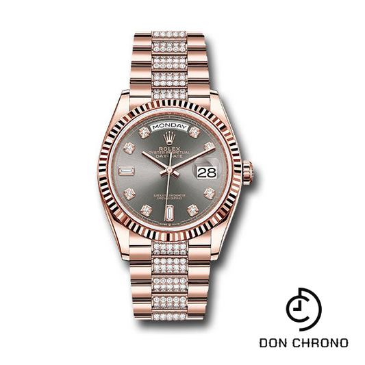 Rolex Everose Gold Day-Date 36 Watch - Fluted Bezel - Slate Diamond Dial - Diamond President Bracelet - 128235 slddp