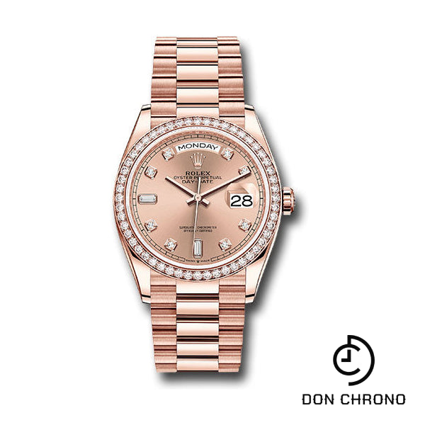 Rolex Everose Gold Day-Date 36 Watch - Diamond Bezel - RosŽ Diamond Dial - President Bracelet - 128345RBR rodp