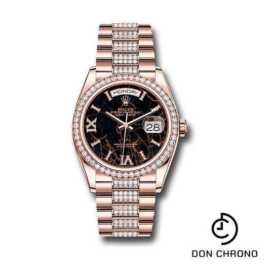 Rolex Everose Gold Day-Date 36 Watch - Diamond Bezel - Eisenkiesel Diamond Index Roman 9 Dial - Diamond President Bracelet - 128345rbr eididrdp