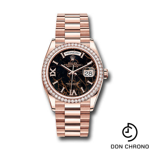 Rolex Everose Gold Day-Date 36 Watch - Diamond Bezel - Eisenkiesel Diamond Index Roman 9 Dial - President Bracelet - 128345rbr eididrp