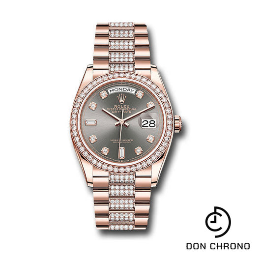 Rolex Everose Gold Day-Date 36 Watch - Diamond Bezel - Slate Diamond Dial - Diamond President Bracelet - 128345rbr slddp