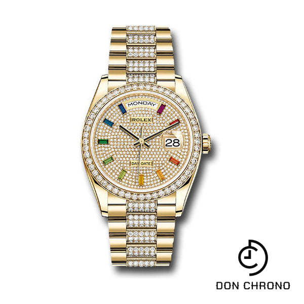 Rolex Yellow Gold Day-Date 36 Watch - Diamond Bezel - Diamond-Paved Dial - Diamond President Bracelet - 128348rbr dprsdp