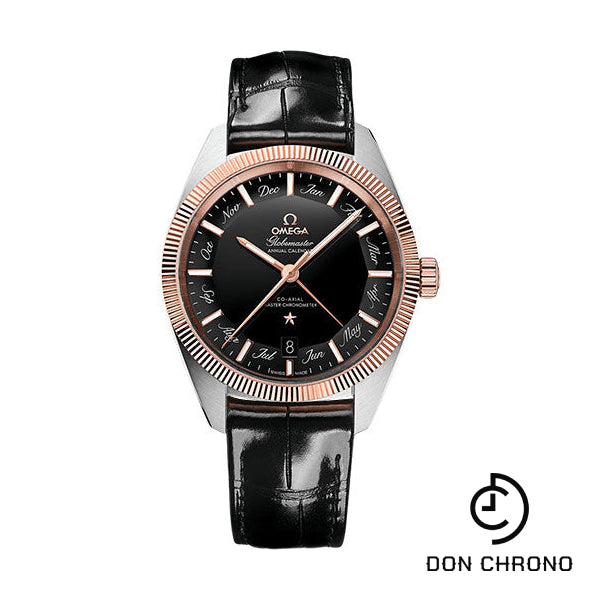 Omega Constellation Globemaster Omega Co-Axial Master Chronometer Annual Calendar - 41 mm Steel And Sedna Gold Case - Black Dial - Black Leather Strap - 130.23.41.22.01.001