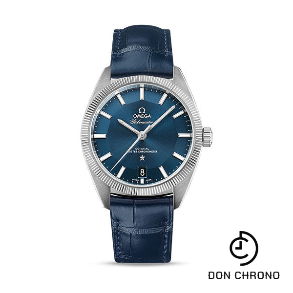 Omega Constellation Globemaster Co-Axial Master Chronometer Watch - 39 mm Steel Case - Fluted Bezel - Blue Dial - Blue Leather Strap - 130.33.39.21.03.001