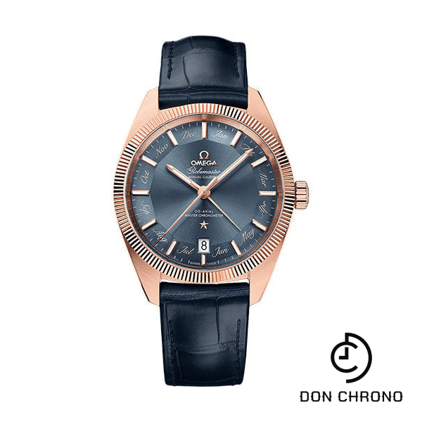 Omega Constellation Globemaster Co-Axial Master Chronometer Annual Calendar Watch - 41 mm Sedna Gold Case - Fluted Bezel - Blue Dial - Blue Leather Strap - 130.53.41.22.03.001
