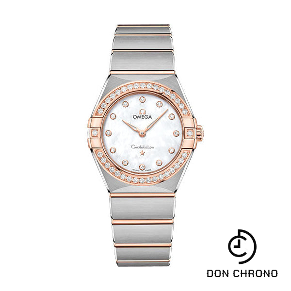 Omega Constellation Manhattan Quartz Watch - 28 mm Steel And Sedna Gold Case - Diamond-Paved Bezel - Mother-Of-Pearl Diamond Dial - 131.25.28.60.55.001