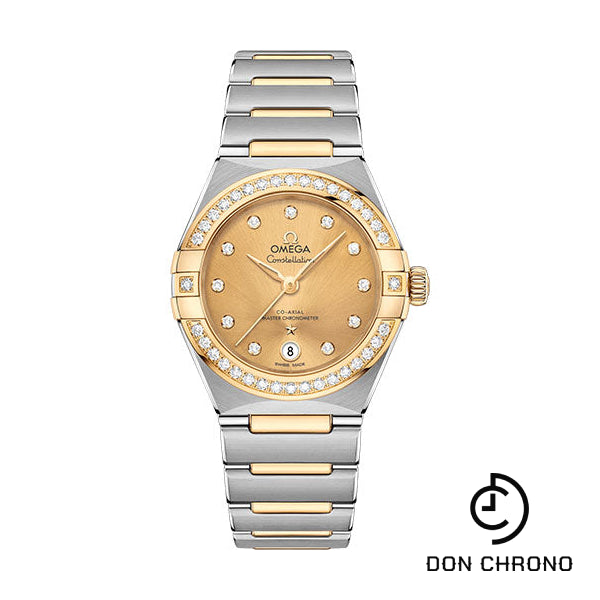Omega Constellation Manhattan Co-Axial Master Chronometer Watch - 29 mm Steel And Yellow Gold Case - Diamond-Paved Bezel - Champagne Diamond Dial - 131.25.29.20.58.001