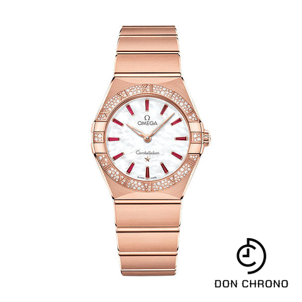 Omega Constellation Quartz - 28 mm Sedna Gold Case - Diamond Bezel - White Pearled Mother-Of-Pearl Ruby Dial - 131.55.28.60.55.004