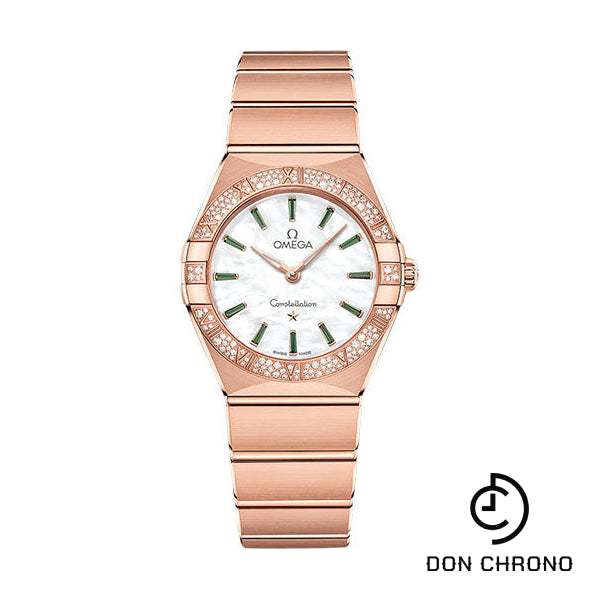 Omega Constellation Quartz - 28 mm Sedna Gold Case - Diamond Bezel - White Mother-Of-Pearl Emerald Dial - 131.55.28.60.55.005