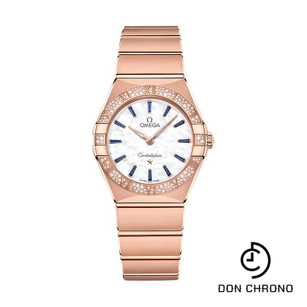 Omega Constellation Quartz - 28 mm Sedna Gold Case - Diamond Bezel - White Pearled Mother-Of-Pearl Sapphire Dial - 131.55.28.60.55.007