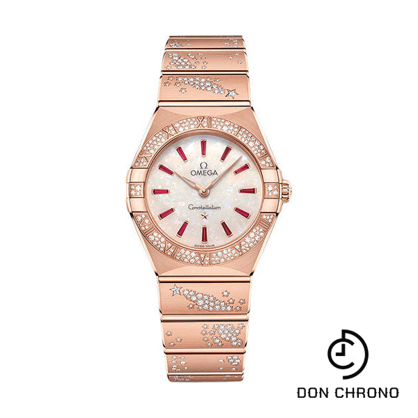 Omega Constellation Quartz - 28 mm Sedna Gold Case - Diamond Bezel - White Opal Ruby Dial - 131.55.28.60.99.003