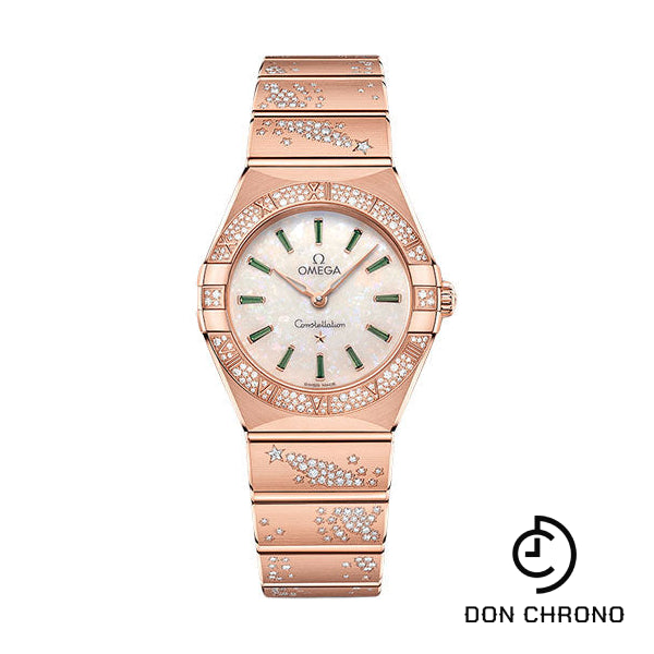 Omega Constellation Quartz - 28 mm Sedna Gold Case - Diamond Bezel - White Opal Emerald Dial - 131.55.28.60.99.004