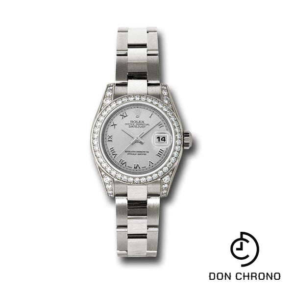 Rolex White Gold Lady-Datejust 26 Watch - 42 Diamond Bezel - Silver Roman Dial - Oyster Bracelet - 179159 sro