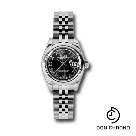 Rolex Steel Lady-Datejust 26 Watch - Domed Bezel - Black Roman Dial - Jubilee Bracelet - 179160 bkrj