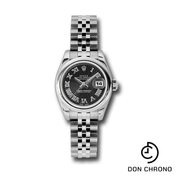 Rolex Steel Lady-Datejust 26 Watch - Domed Bezel - Black Sunbeam Roman Dial - Jubilee Bracelet - 179160 bksbrj