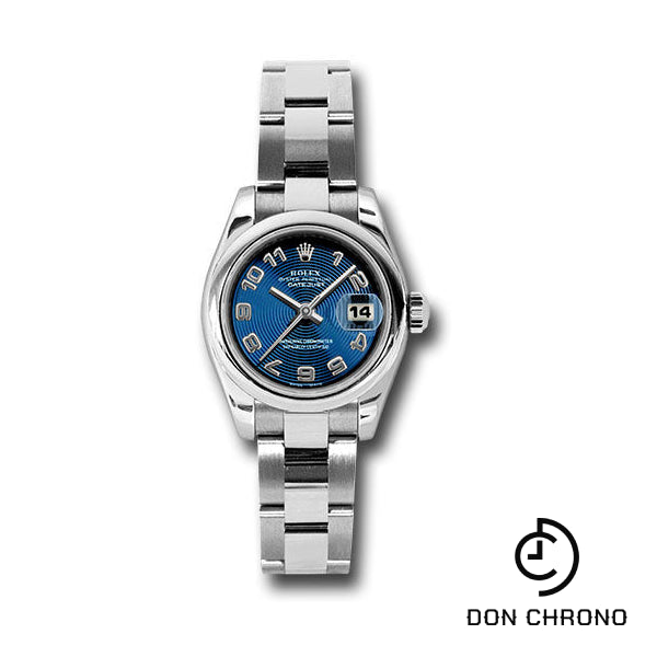Rolex Steel Lady-Datejust 26 Watch - Domed Bezel - Blue Concentric Circle Arabic Dial - Oyster Bracelet - 179160 blcao