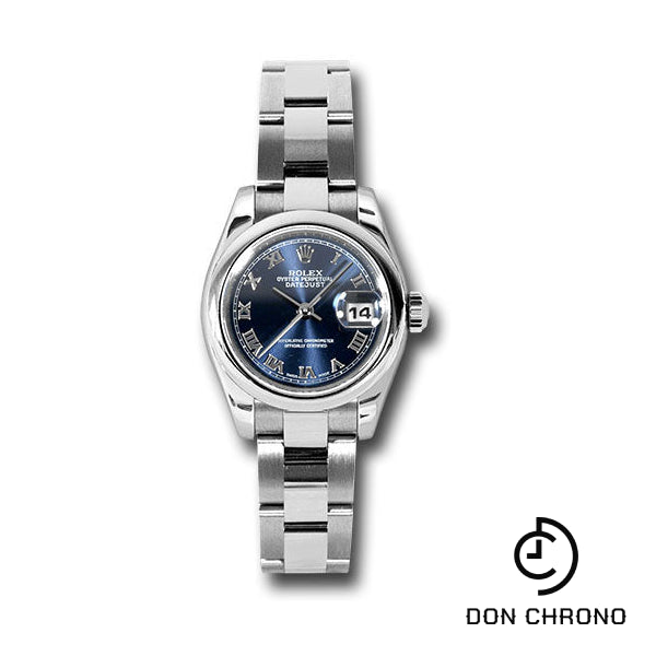 Rolex Steel Lady-Datejust 26 Watch - Domed Bezel - Blue Roman Dial - Oyster Bracelet - 179160 bro