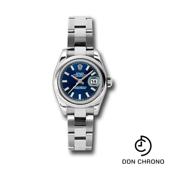 Rolex Steel Lady-Datejust 26 Watch - Domed Bezel - Blue Index Dial - Oyster Bracelet - 179160 bso
