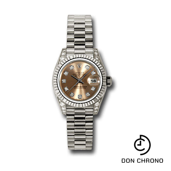 Rolex White Gold Lady-Datejust 26 Watch - Fluted Bezel - Pink Diamond Dial - President Bracelet - 179239 pdp