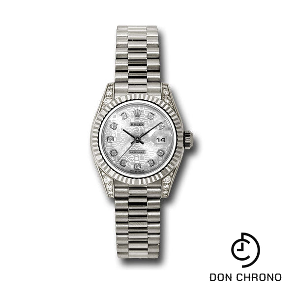 Rolex White Gold Lady-Datejust 26 Watch - Fluted Bezel - Silver Jubilee Diamond Dial - President Bracelet - 179239 sjdp