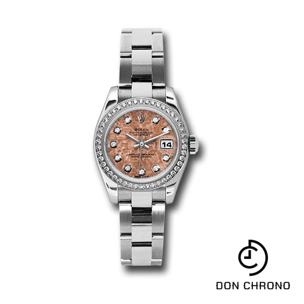 Rolex Steel and White Gold Lady-Datejust 26 Watch - 46 Diamond Bezel - Pink Gold Crystal Diamond Dial - Oyster Bracelet - 179384 pgcdo