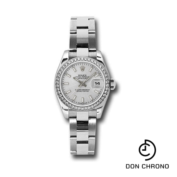 Rolex Steel and White Gold Lady-Datejust 26 Watch - 46 Diamond Bezel - Silver Index Dial - Oyster Bracelet - 179384 sio