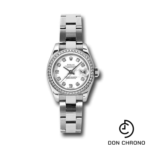 Rolex Steel and White Gold Lady-Datejust 26 Watch - 46 Diamond Bezel - White Diamond Dial - Oyster Bracelet - 179384 wdo
