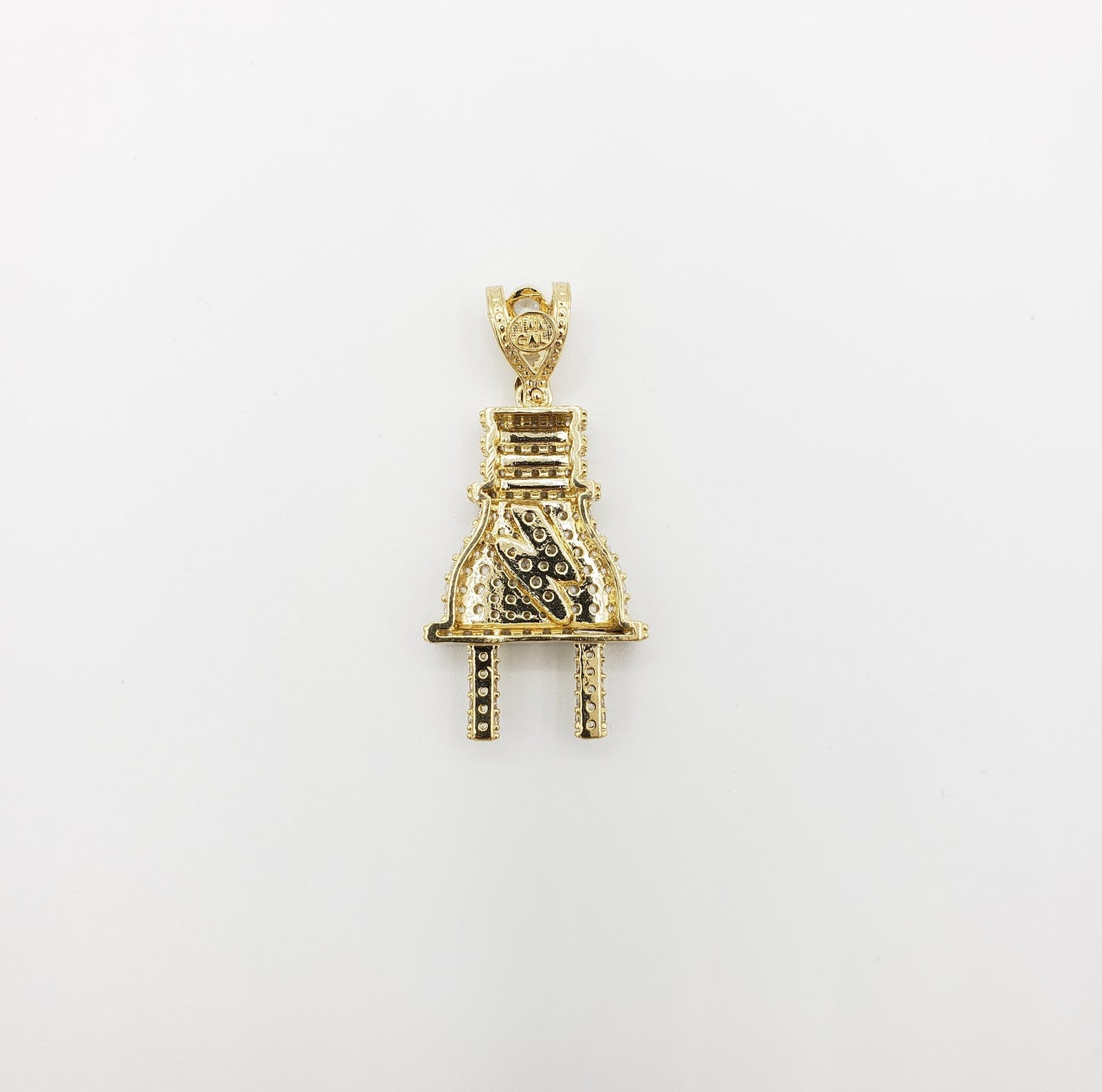 14K Gold- Plug Pendant with Full CZ Stones