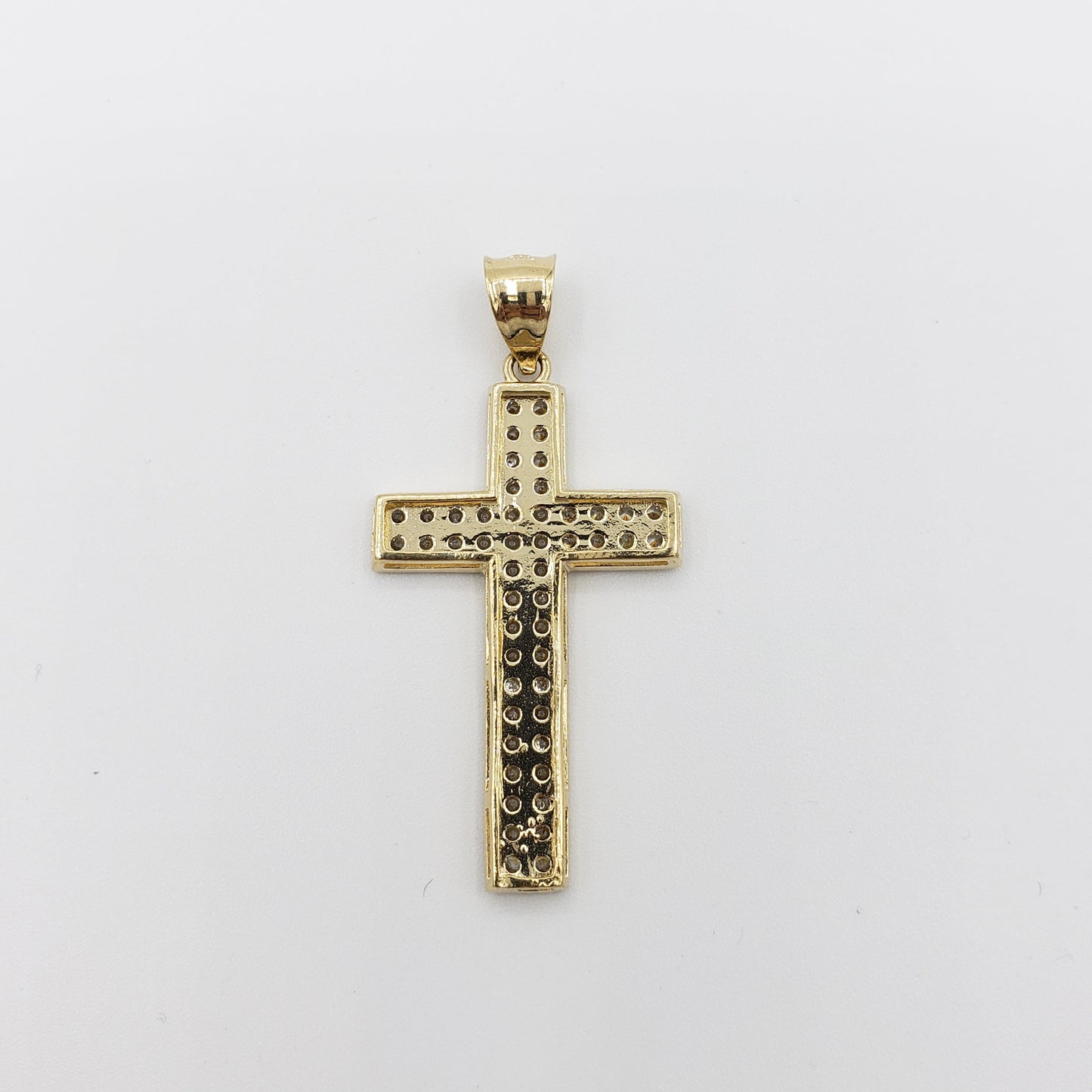 14K Gold- Flat Two Row Cross Pendant