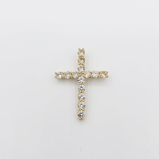 14K Gold- Single Row Cross Pendant