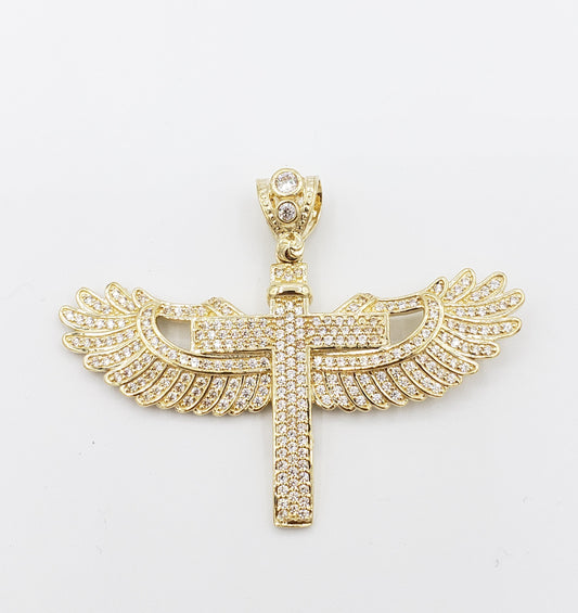 14K Gold- Angel Wing Cross Pendant