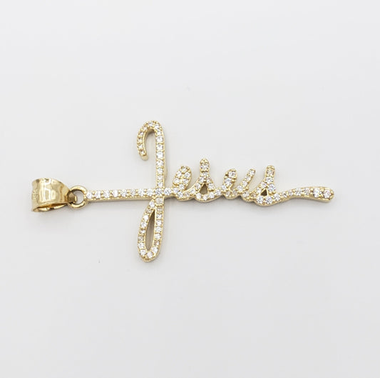 14K Gold- "JESUS" Cross Pendant