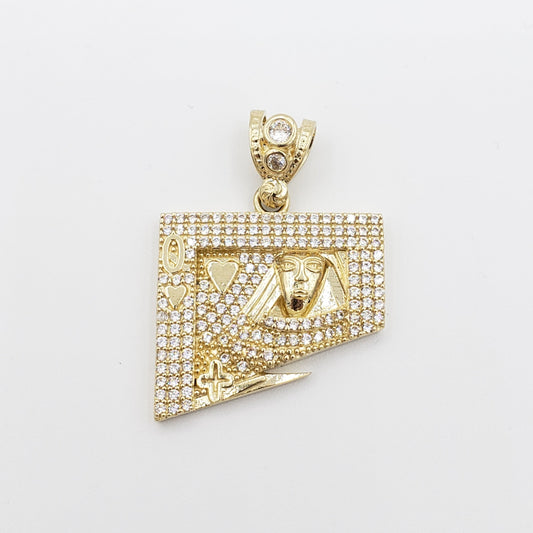 14K Gold- Queen Card Pendant