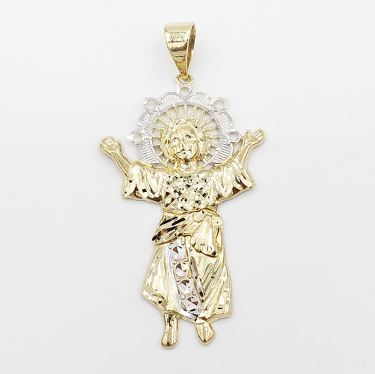 14K Gold- Divino Niño White Gold Trim Pendant