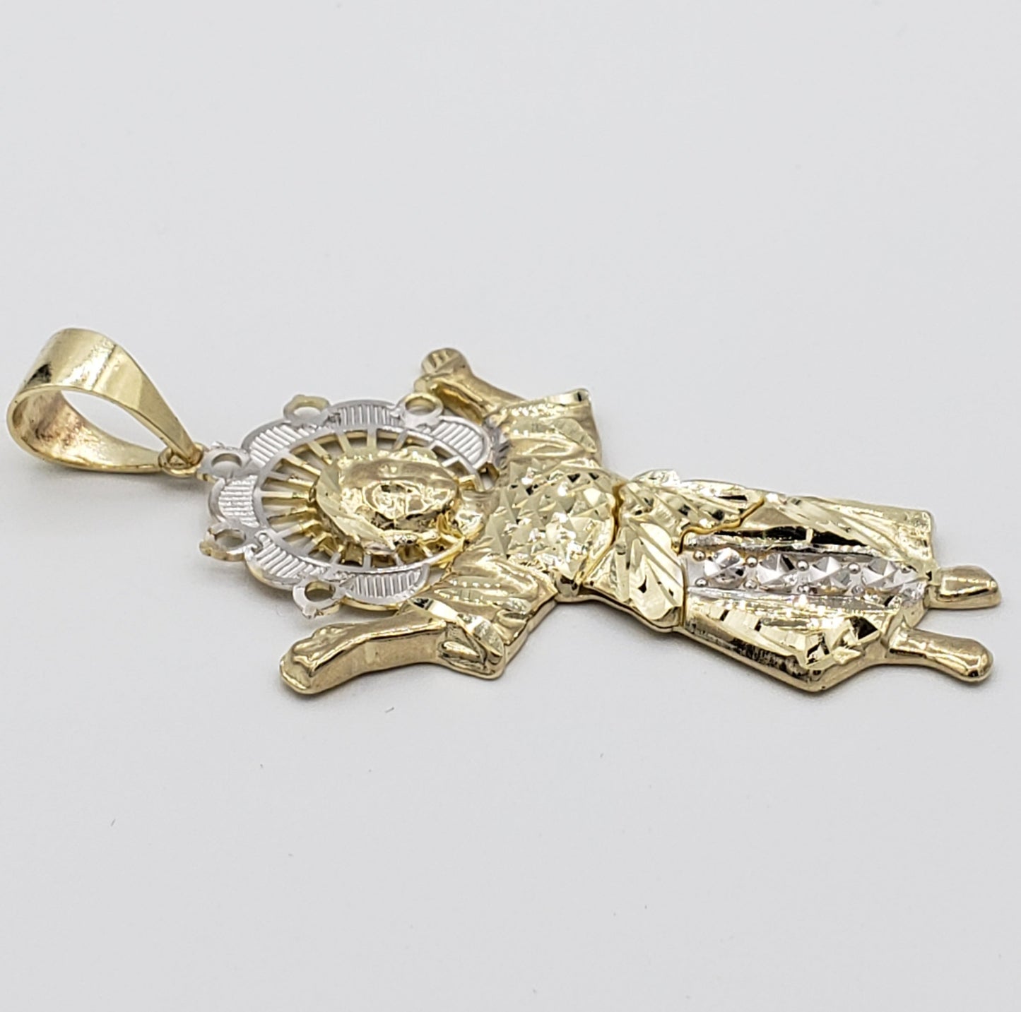 14K Gold- Divino Niño White Gold Trim Pendant
