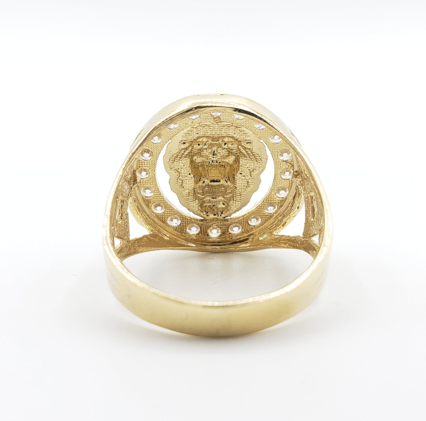 14K Gold- Men's Lion Head Ring with CZ Trim | 7.6 Grams