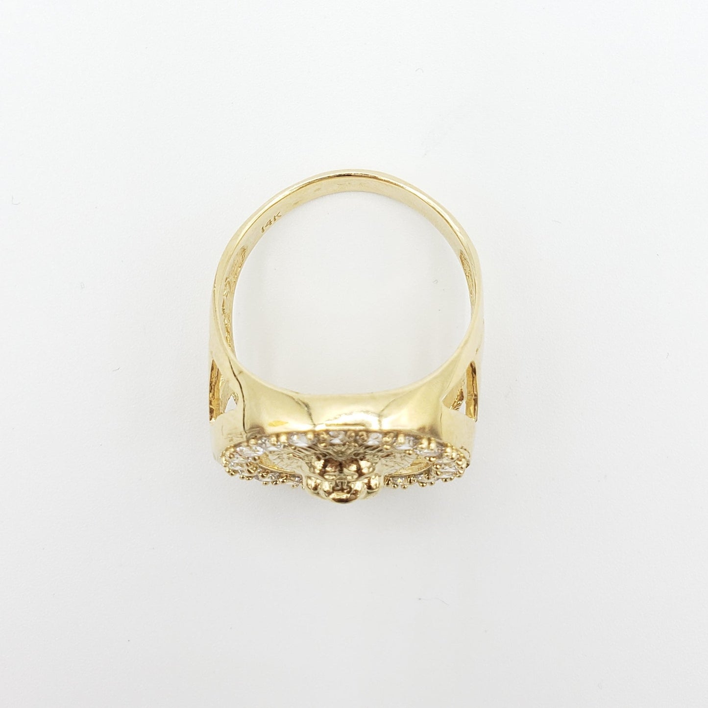 14K Gold- Men's Lion Head Ring with CZ Trim | 7.6 Grams