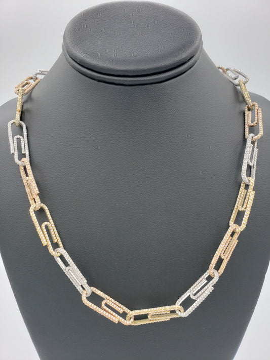 14K Tri-Color Gold- Diamond Paperclip Chain 73.5 Grams