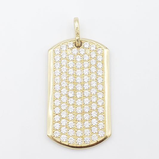 14K Gold- CZ Dog Tag Pendant