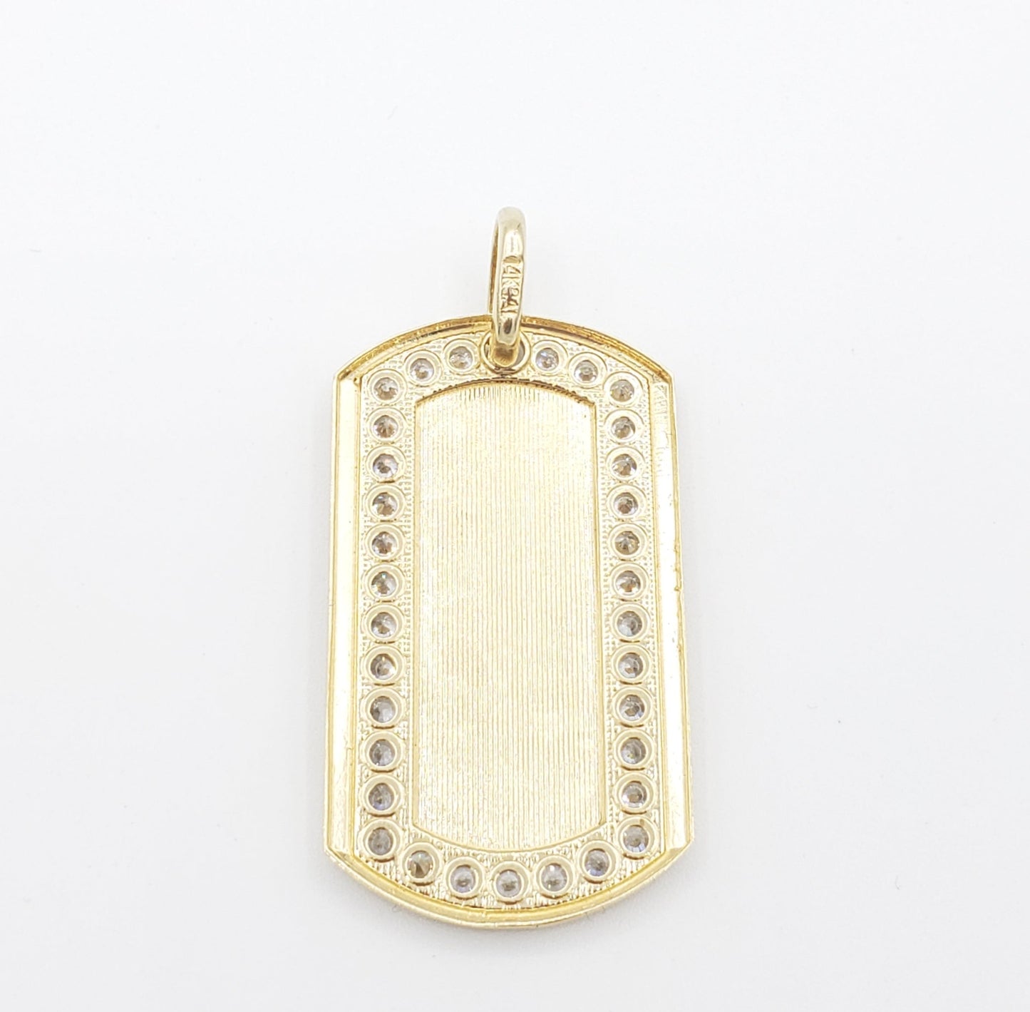 14K Gold- Dog Tag with CZ Trim Pendant