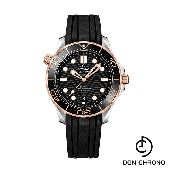 Omega Seamaster Diver 300M Co-Axial Master Chronometer Watch - 42 mm Steel And Sedna Gold Case - Unidirectional Bezel - Black Ceramic Dial - Black Rubber Strap - 210.22.42.20.01.002