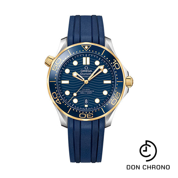 Omega Seamaster Diver 300M Co-Axial Master Chronometer Watch - 42 mm Steel And Yellow Gold Case - Unidirectional Bezel - Blue Ceramic Dial - Blue Rubber Strap - 210.22.42.20.03.001