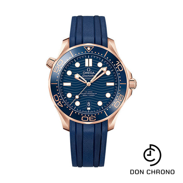 Omega Seamaster Diver 300M Omega Co-Axial Master Chronometer - 42 mm Sedna Gold Case - Blue Dial - Blue Rubber Strap - 210.62.42.20.03.001