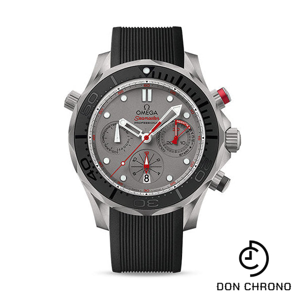 Omega Seamaster Diver 300 M Co-Axial GMT Chronograph ETNZ (Emirates Team New Zealand) Watch - 44 mm Titanium Case - Matt Black Ceramic Unidirectional Bezel - Grade 5 Titanium Grey Dial - Black Rubber Strap - 212.92.44.50.99.001